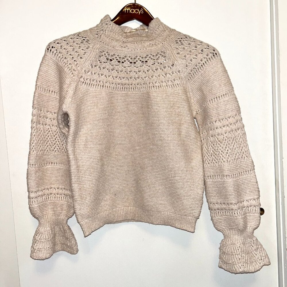 Democracy Scalloped Knit Beige Sweater with High Color Size XS and sleeve detail